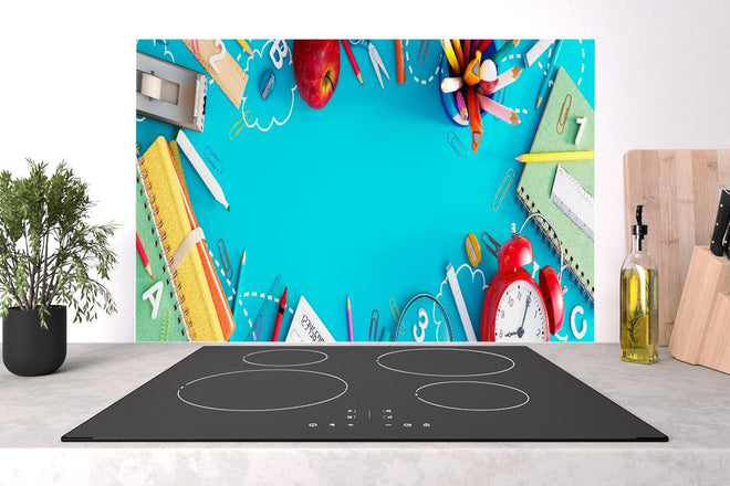 Spritzschutz - Schulbedarf Türkis Hintergrund Design