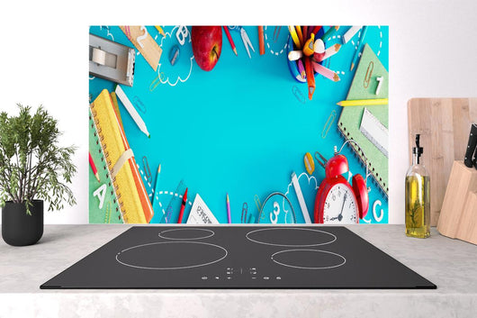 Spritzschutz - Schulbedarf Türkis Hintergrund Design