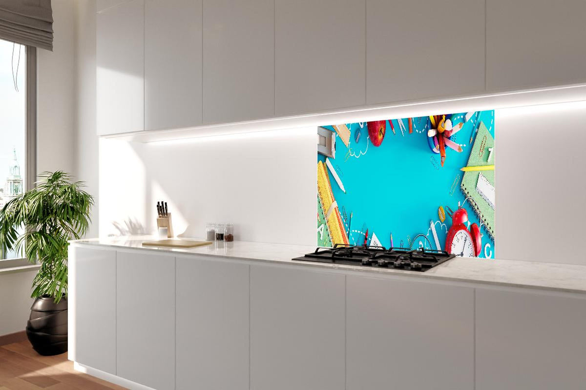 Spritzschutz - Schulbedarf Türkis Hintergrund Design