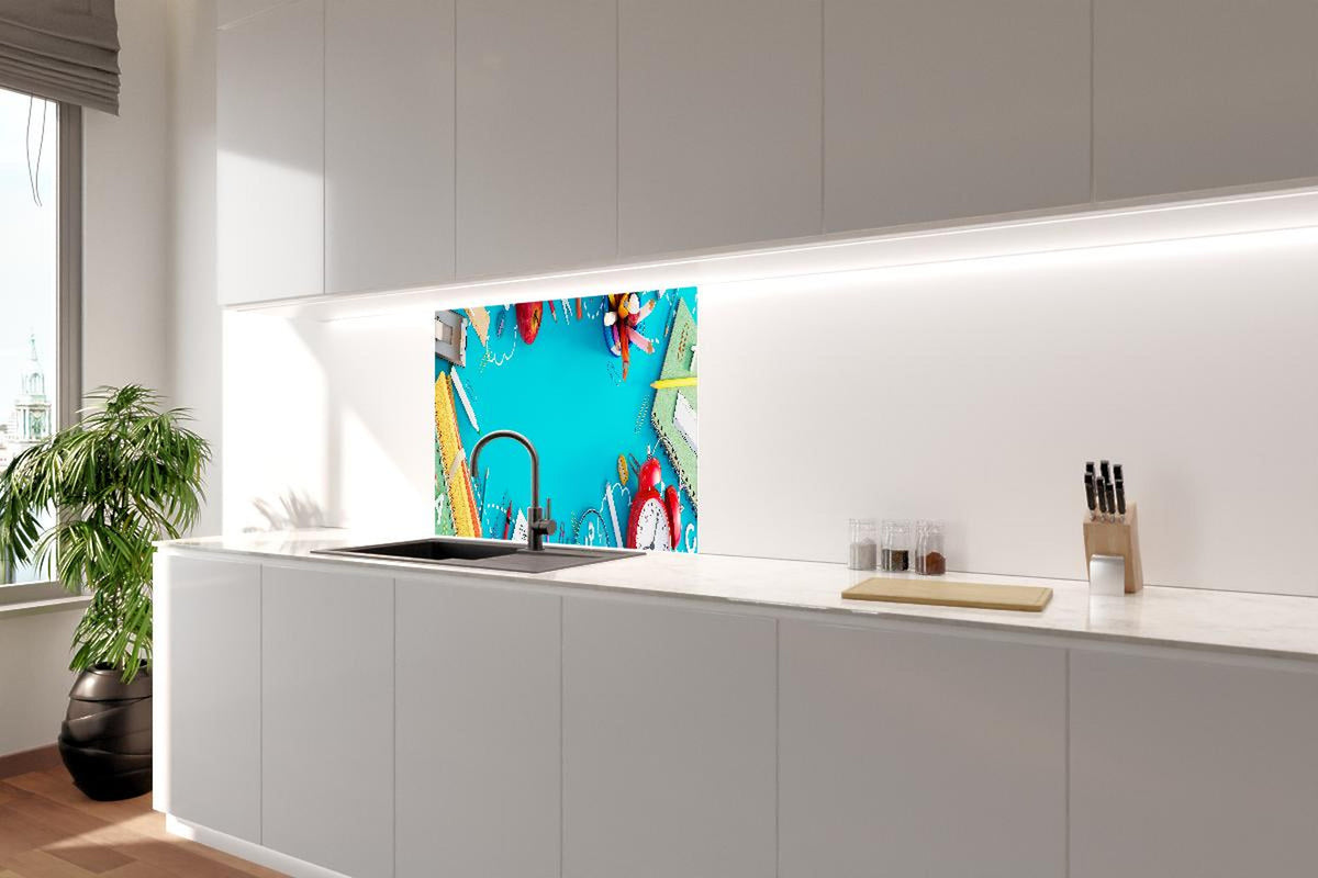 Spritzschutz - Schulbedarf Türkis Hintergrund Design