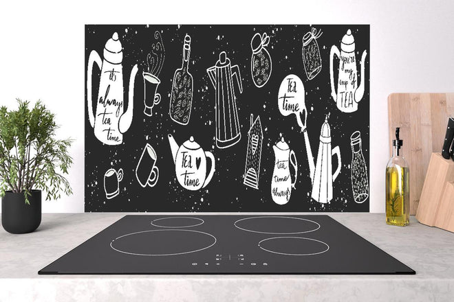 Spritzschutz - Schwarz-Weiße Teezeit Illustrationskunst
