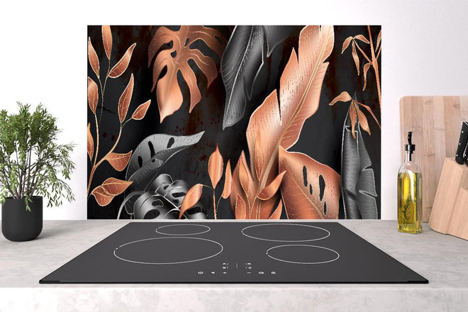 Spritzschutz - Schwarzer Dekor mit Kupfer Blumenmuster