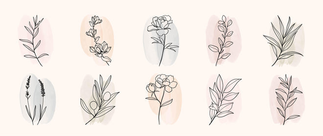 Spritzschutz - Set mit Blumenillustrationen in Pastellfarben