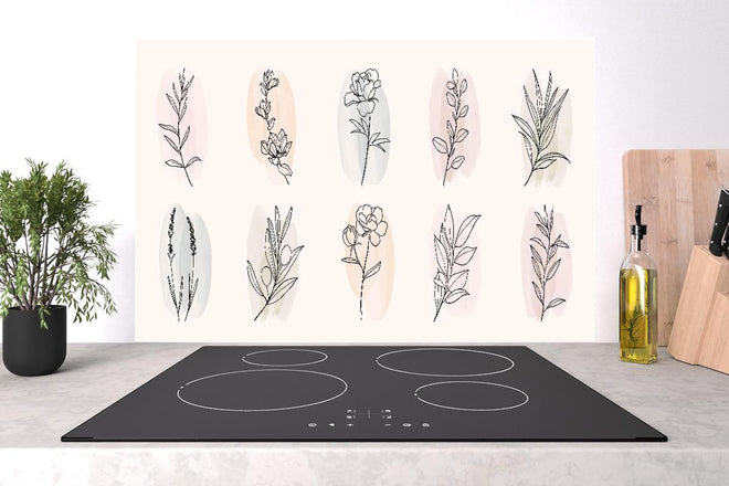 Spritzschutz - Set mit Blumenillustrationen in Pastellfarben