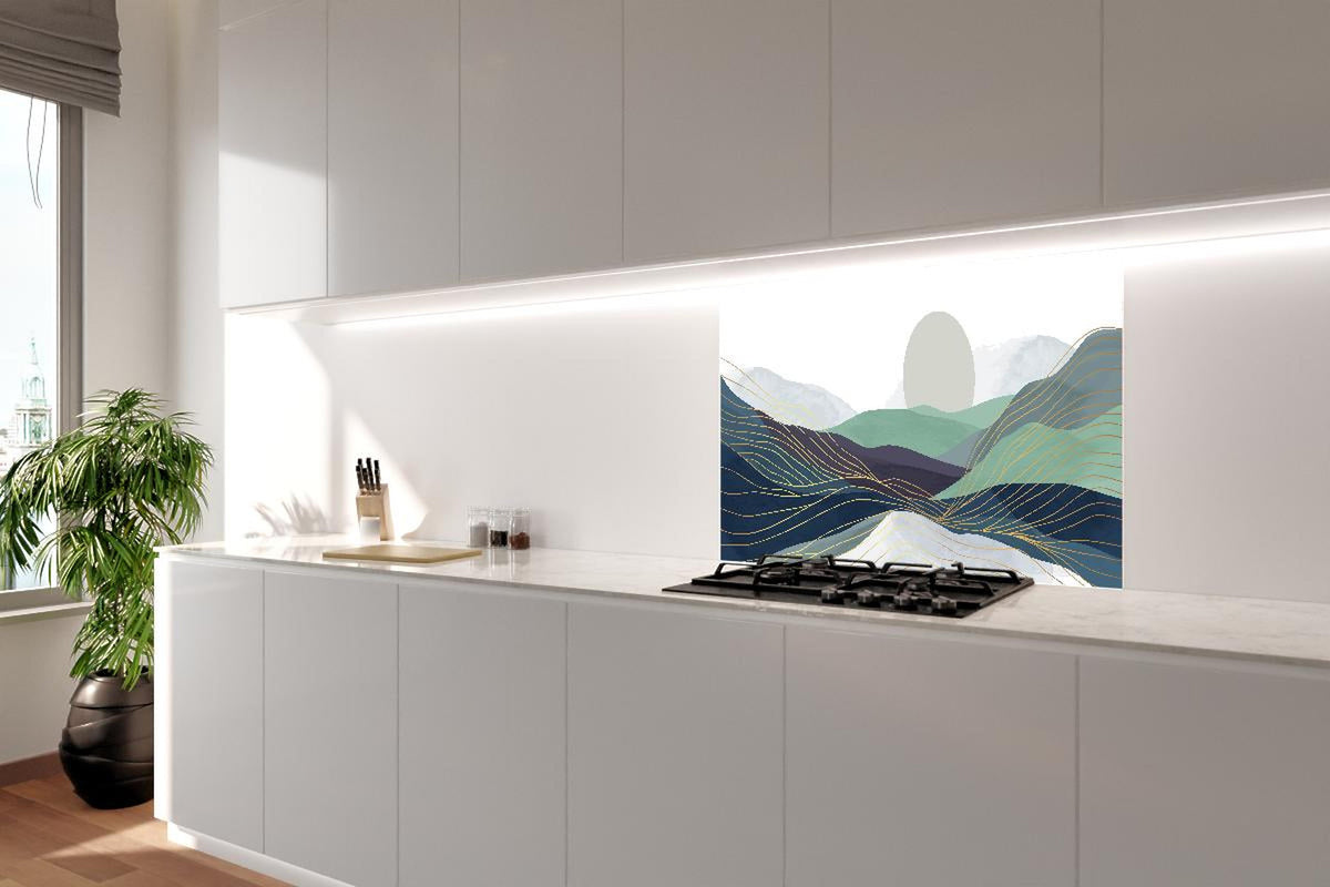 Spritzschutz - Stilisierte Hügel-Landschaft mit Sonne