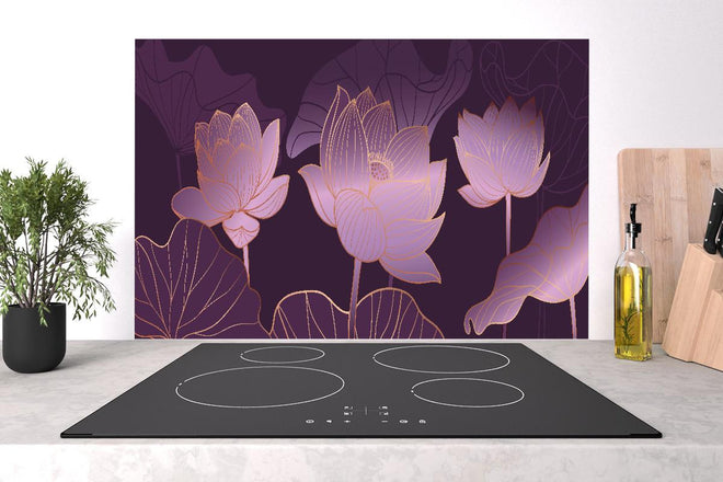 Spritzschutz - Stilisierte Lotusblumen in Lila Tönen