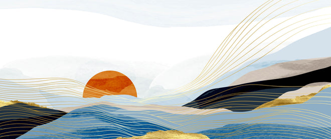 Spritzschutz - Stilisierte abstrakte Meer-Landschaft mit Sonne