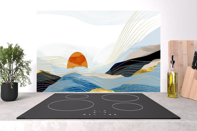 Spritzschutz - Stilisierte abstrakte Meer-Landschaft mit Sonne