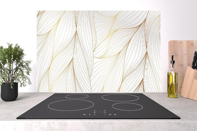 Spritzschutz - Stilvolle Abstrakte Weiß-Gold Blattstruktur