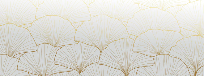 Spritzschutz - Stilvolles Ginkgo Muster Weiß-Gold Tapete