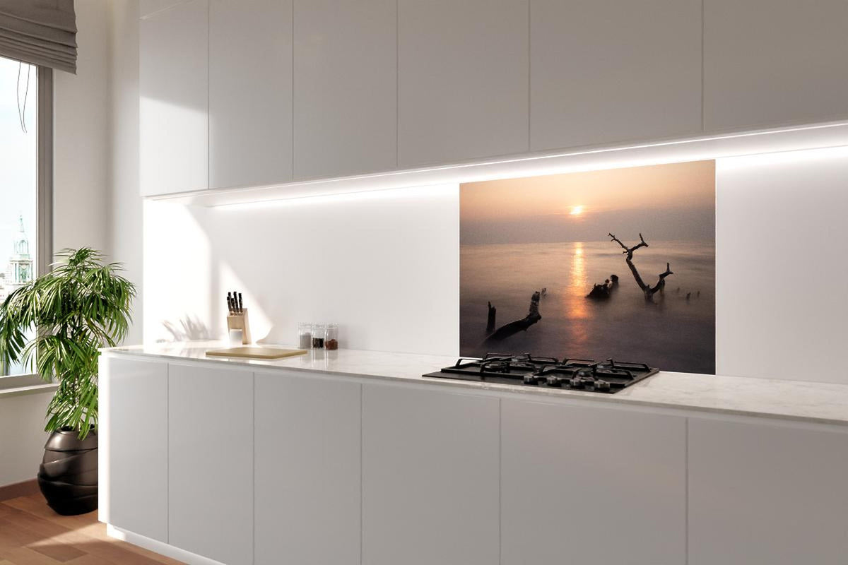 Spritzschutz - Stimmungsvoller Sonnenuntergangs-Strand