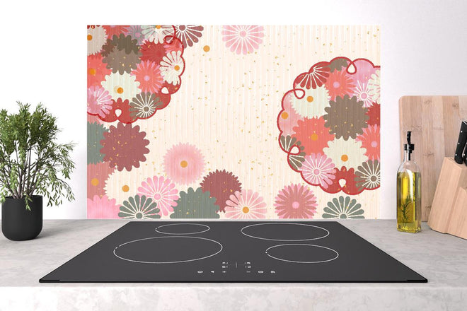 Spritzschutz - Stoffmuster Blumen Beige Rosa Akzente