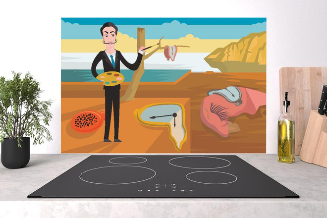 Spritzschutz - Surreales Gemälde Meeresküste mit Uhren