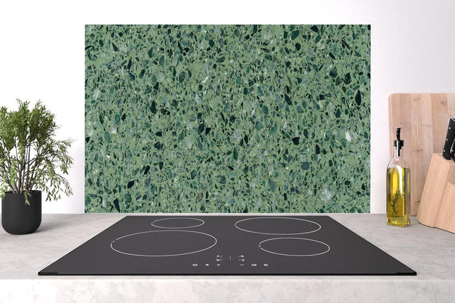 Spritzschutz - Terrazzo Textur auf türkisem Hintergrund