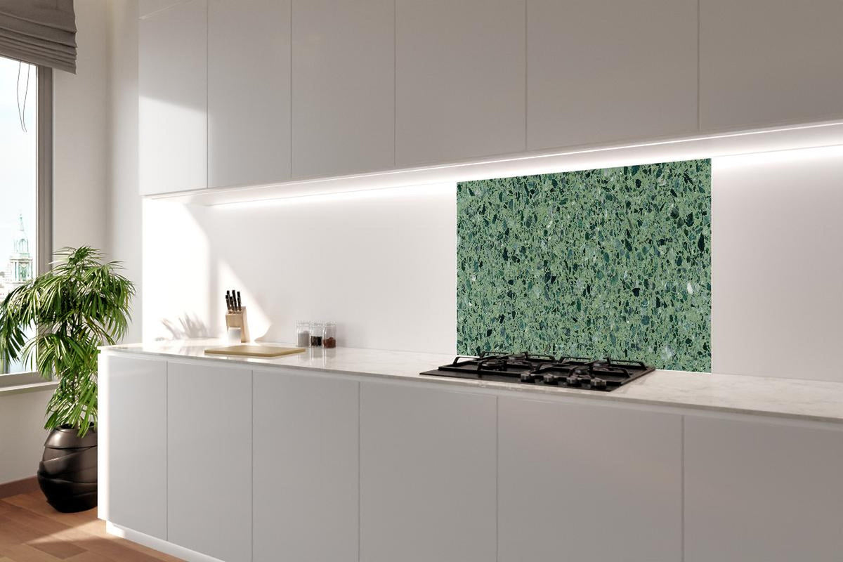 Spritzschutz - Terrazzo Textur auf türkisem Hintergrund