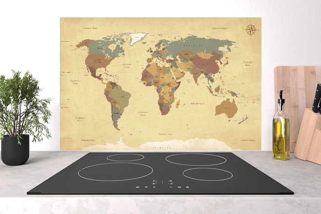 Spritzschutz - Texturierte Vintage Weltkarte in Beigetönen