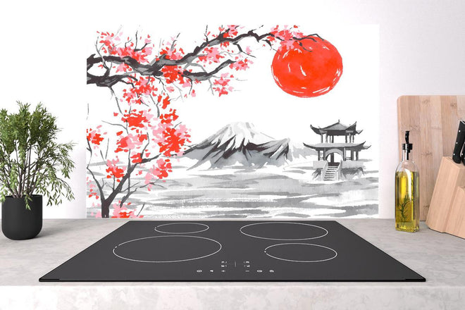 Spritzschutz - Traditionelle Japanische Landschaft Aquarell