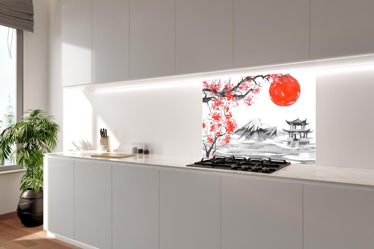 Spritzschutz - Traditionelle Japanische Landschaft Aquarell
