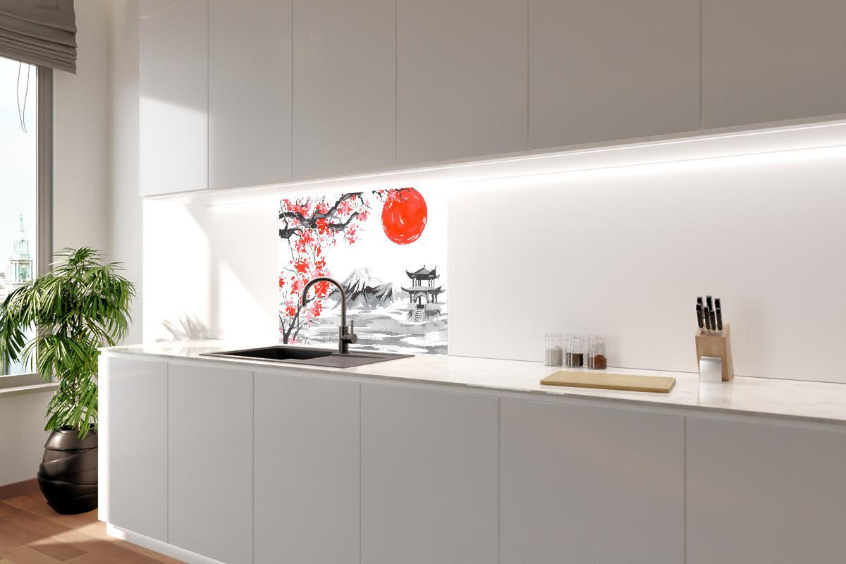 Spritzschutz - Traditionelle Japanische Landschaft Aquarell