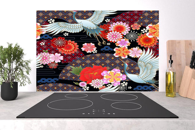 Spritzschutz - Traditionelles Muster mit Vögeln und Blumen