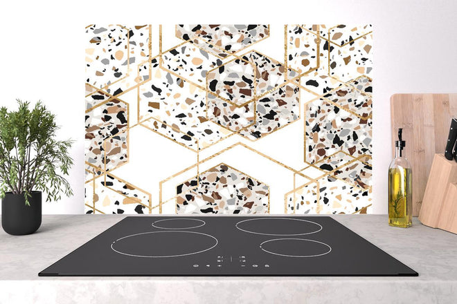 Spritzschutz - Trendiges Terrazzo-Muster mit Goldakzenten