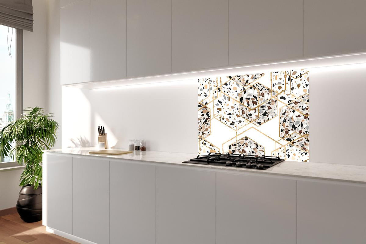Spritzschutz - Trendiges Terrazzo-Muster mit Goldakzenten