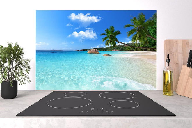 Spritzschutz - Türkises Meer und blauer Himmel Seychellen