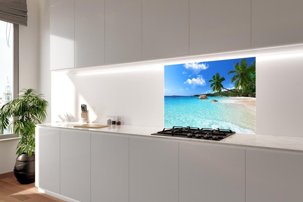 Spritzschutz - Türkises Meer und blauer Himmel Seychellen