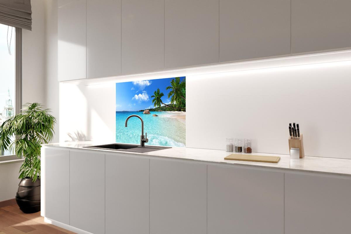 Spritzschutz - Türkises Meer und blauer Himmel Seychellen