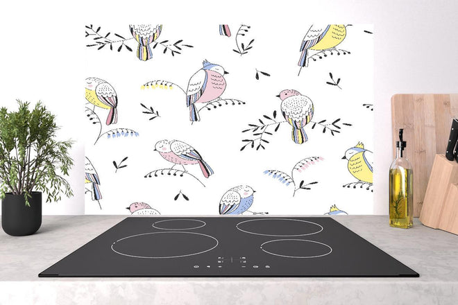 Spritzschutz - Verspielte Vögel und Pflanzen Muster Illustration