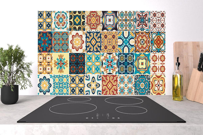 Spritzschutz - Vintage Fliesen-Muster in Bunten Farben