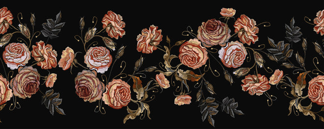 Spritzschutz - Vintage Rosen Stickmuster Renaissance Schwarz