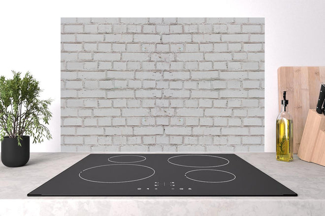 Spritzschutz - Weiß-Beige Ziegelsteinmauer