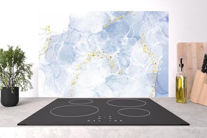 Spritzschutz - Weiß-Gold Marmoroptik Handgemalt Elegant