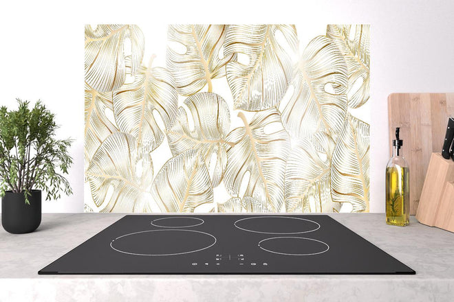 Spritzschutz - Weiß-Goldene Blattmuster Design Struktur