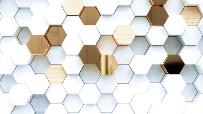 Spritzschutz - Weiß-Goldene Hexagon Prachtstruktur