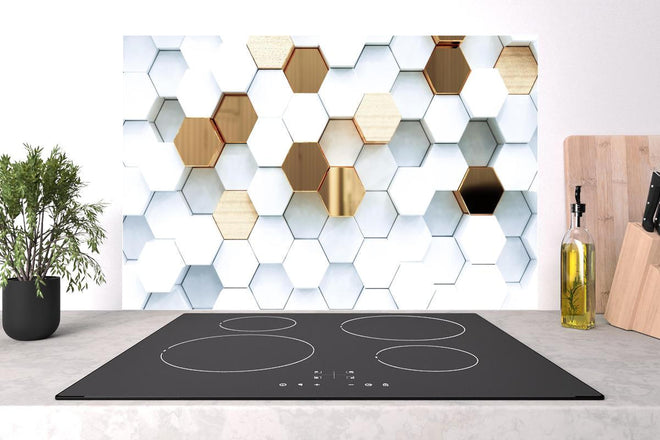 Spritzschutz - Weiß-Goldene Hexagon Prachtstruktur