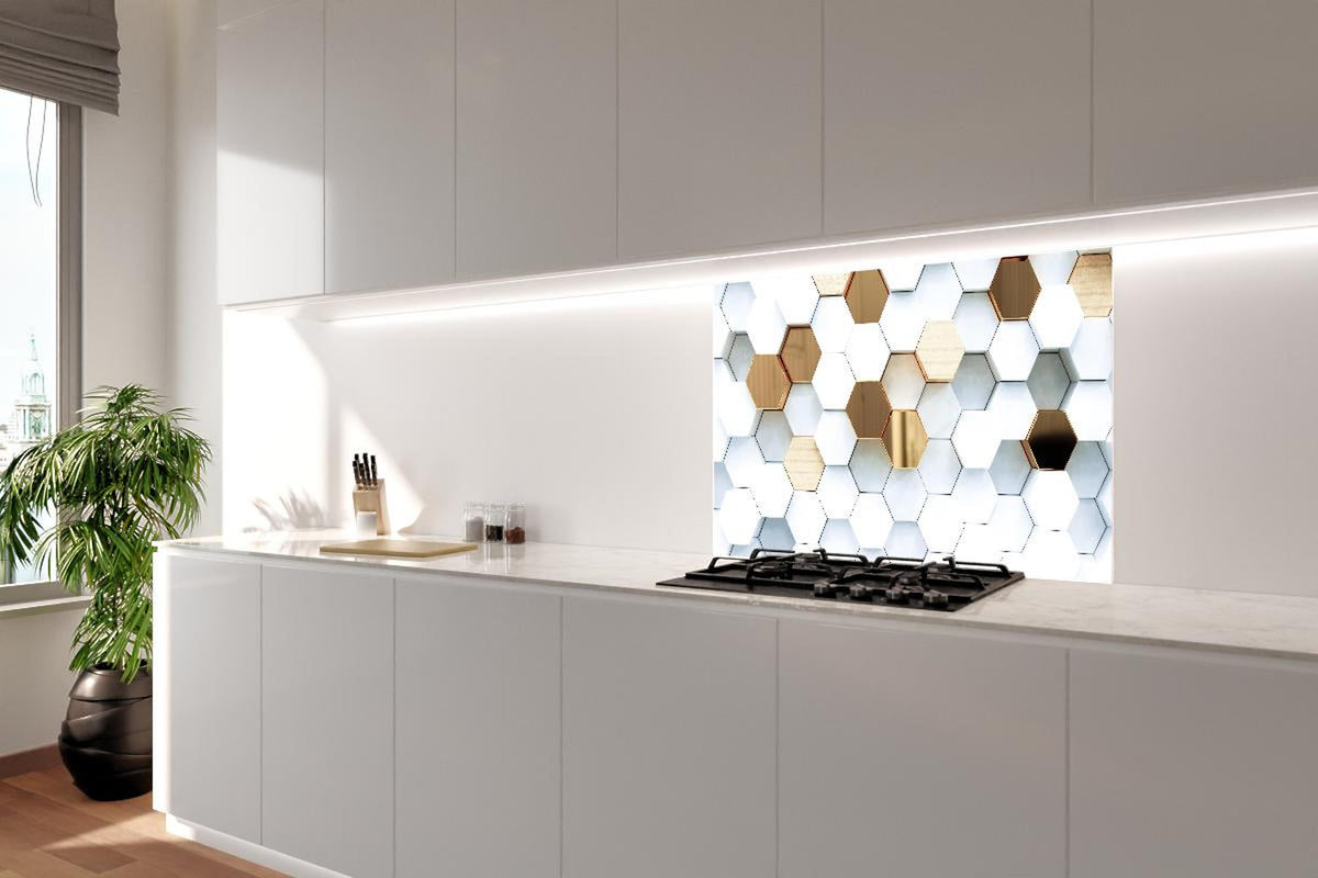 Spritzschutz - Weiß-Goldene Hexagon Prachtstruktur