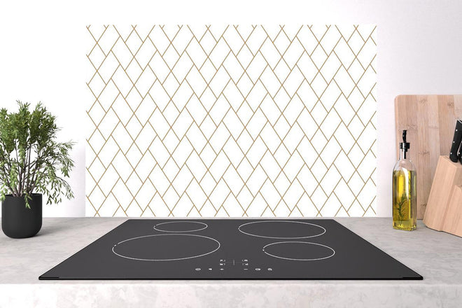 Spritzschutz - Weißes Hintergrundbild mit goldener Gitterstruktur