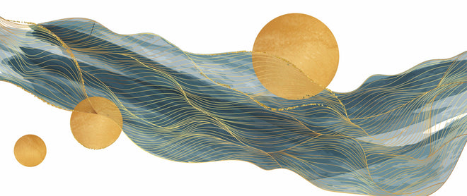 Spritzschutz - Wellenmuster mit goldenen Kreisen Kunst