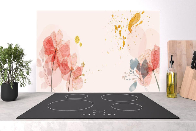 Spritzschutz - Zarte Aquarell Blumen in Pastellfarben