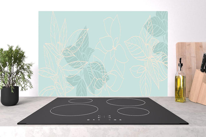 Spritzschutz - Zarte Blumenlinien auf Hellblau