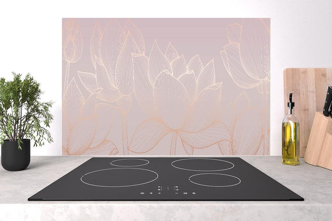 Spritzschutz - Zarte Lotusblüten Lineart in Pastellfarben