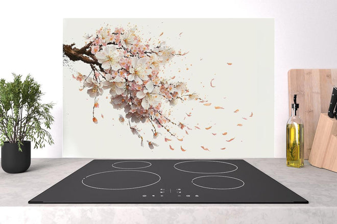 Spritzschutz - Zarter Sakura Zweig mit Blütenfall