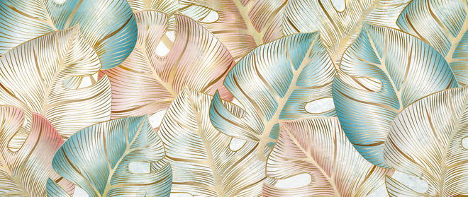 Spritzschutz - Zartes Blattmuster in Pastelltönen Tapetenmotiv