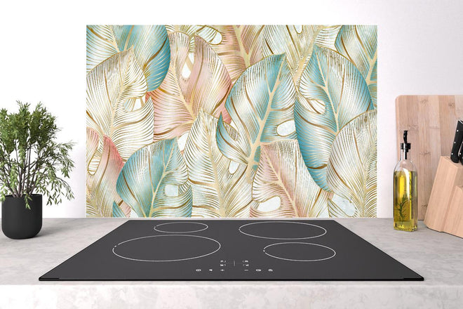 Spritzschutz - Zartes Blattmuster in Pastelltönen Tapetenmotiv