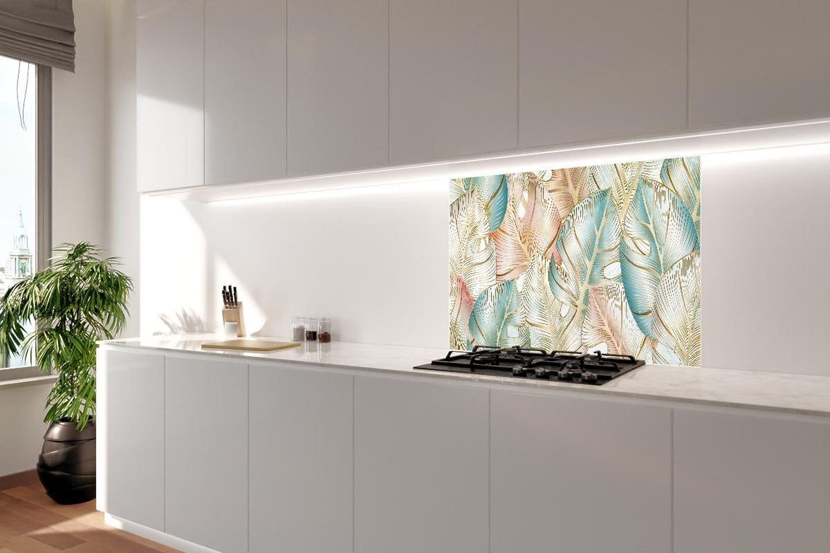 Spritzschutz - Zartes Blattmuster in Pastelltönen Tapetenmotiv