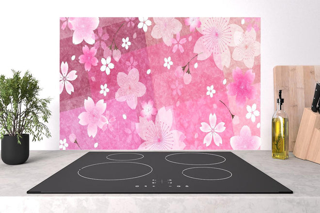 Spritzschutz - Zartes Sakura Blumenmuster in Rosa Tönen