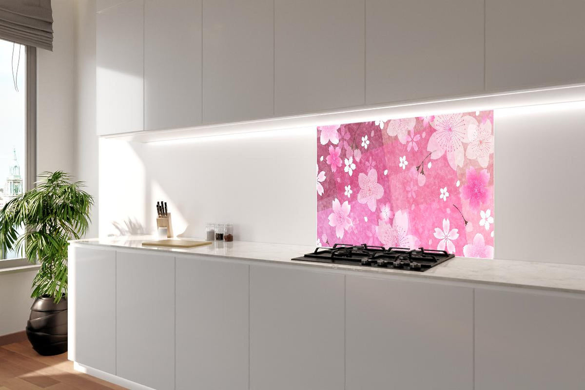Spritzschutz - Zartes Sakura Blumenmuster in Rosa Tönen