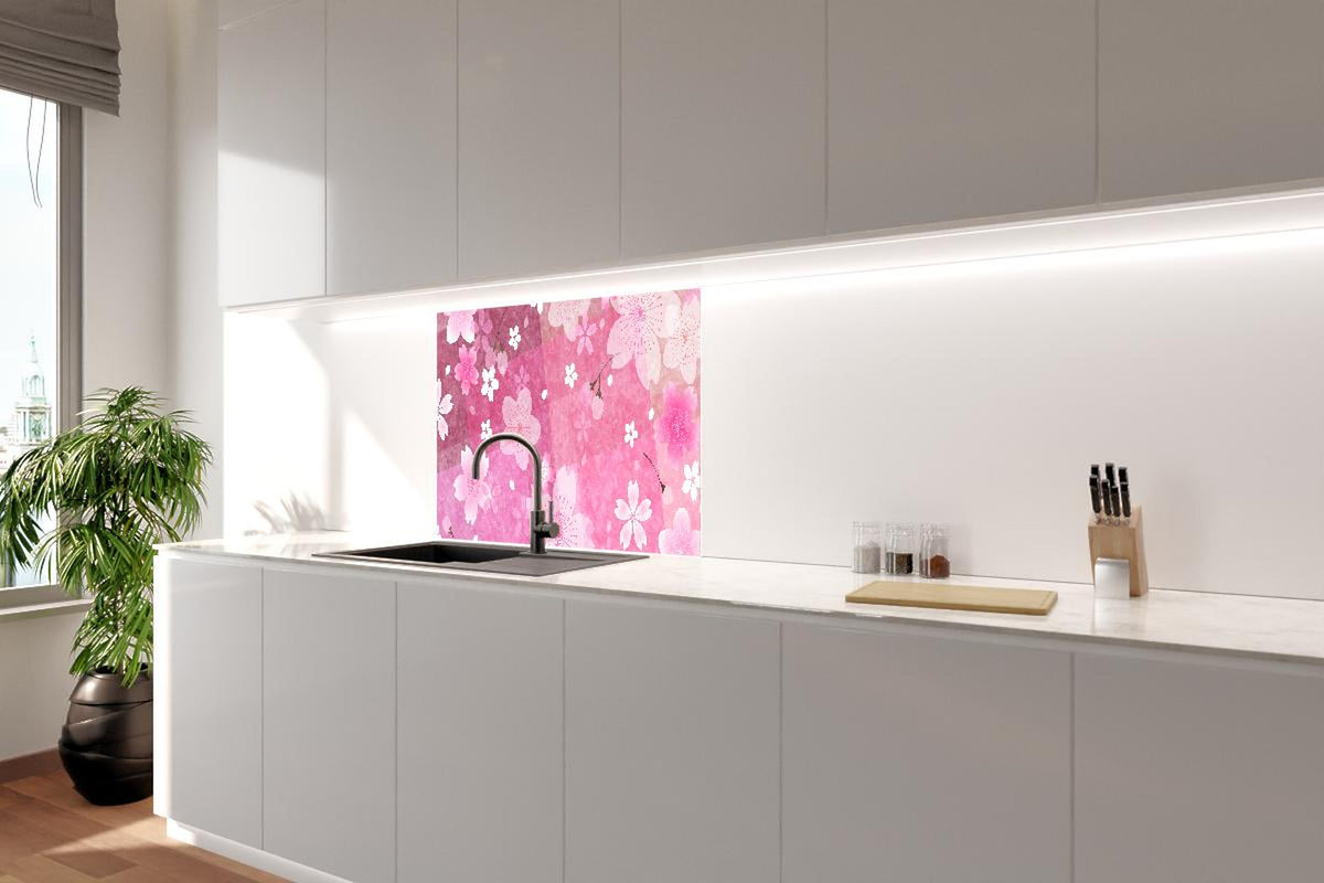 Spritzschutz - Zartes Sakura Blumenmuster in Rosa Tönen